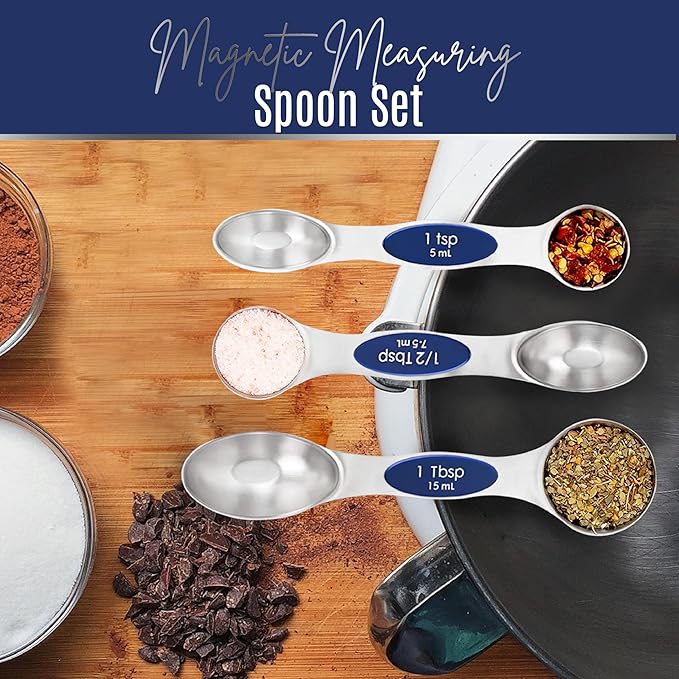 Magnetic Measuring Spoons Set of 9 Stainless Steel Dual-Sided Stackable - Image 8