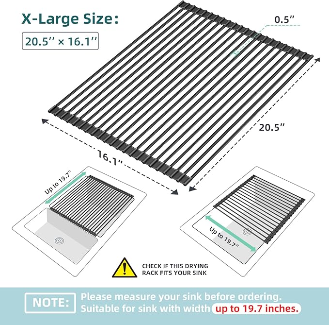 Ohuhu Sink Drying Rack, 20.5" W x 16.1" L Over Sink Roll-Up Dish Drainer - Image 9