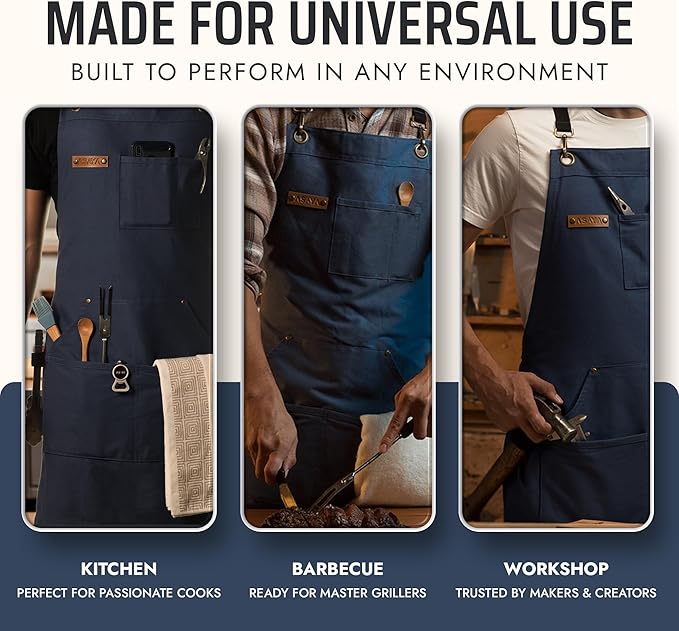 Asaya Chef and BBQ Apron with Bottle Opener and Hand Towel - 10oz Cotton Canvas - Image 7