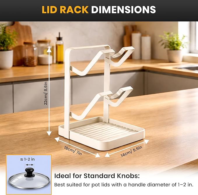 Pot Lid Holder with Removable Drip Tray, Kitchen Pot Lid Storage Rack - Image 2