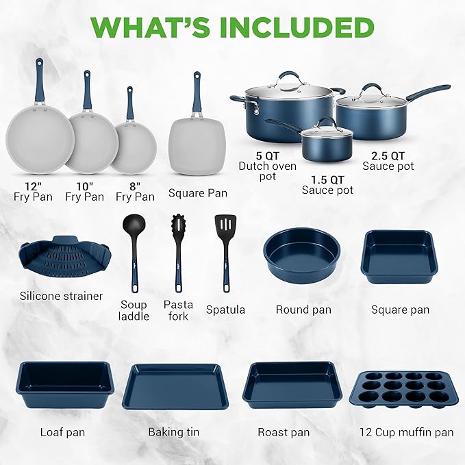 NutriChef Professional 20 Pc Pots and Pans Set Non Stick in Navy Blue - Image 6