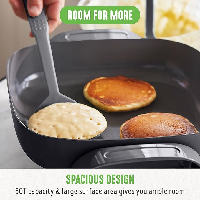 GreenLife 12" 5QT Square Electric Skillet, Glass Vented Lid, Ceramic PFAS-Free - Image 5