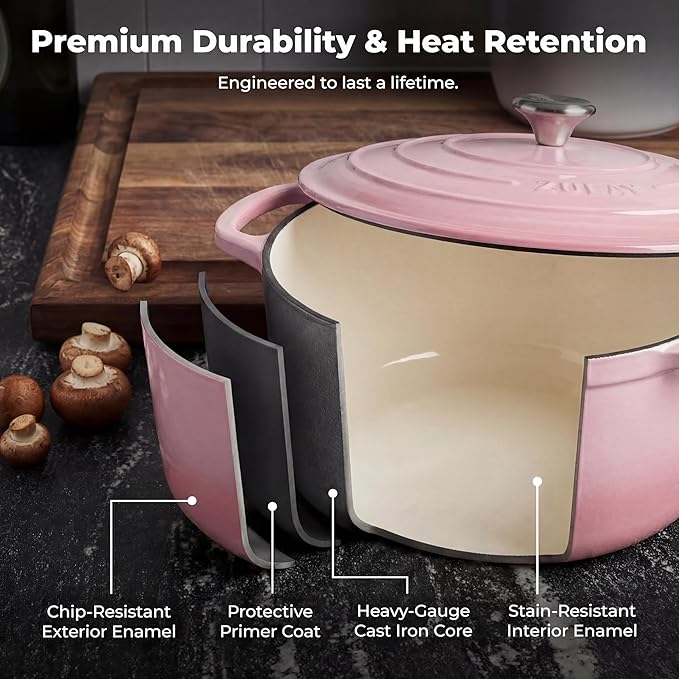 Zulay Kitchen 7.7 Quart Enameled Cast Iron Dutch Oven Pot - Image 5