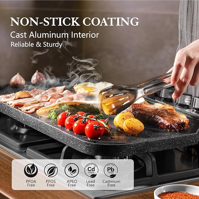 SENSARTE Nonstick Griddle Grill Pan, Pro-Grid Reversible Grill & Griddle Pan - Image 2