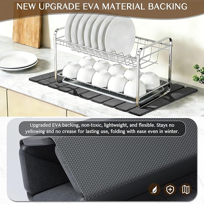Large Stone Dish Drying Mat for Kitchen Counter, Thin & Light Quick Dry Stone - Image 4