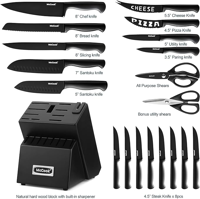 McCook® Premium Black Knife Sets, German Stainless Steel Kitchen Knives Block - Image 4