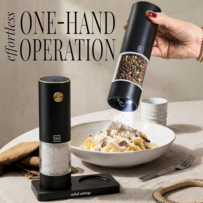 Electric Salt and Pepper Grinder Set Rechargeable – Black and Gold Salt and - Image 2