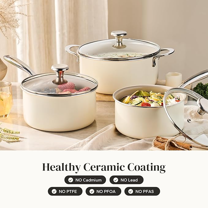 Redchef Cooking Pot Set Induction 5Qt, Saucepan Set 2.5/3.5Qt Nonstick Ceramic - Image 2
