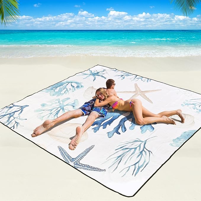 WIWIGO Beach Blanket Waterproof Sandproof Beach Mat 79" X 83"/10'x9'for 2-8 by WIWIGO