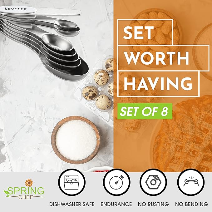 Spring Chef White Stainless Steel Magnetic Measuring Spoons Set of 8 - Image 3