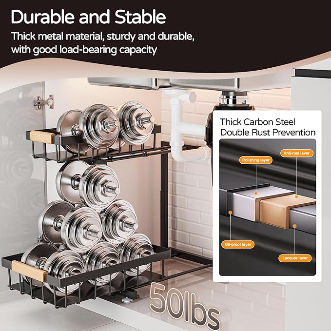 ADBIU Under Sink Organizer, 2 Pack 2 Tier Expandable Height Pull out Kitchen - Image 7