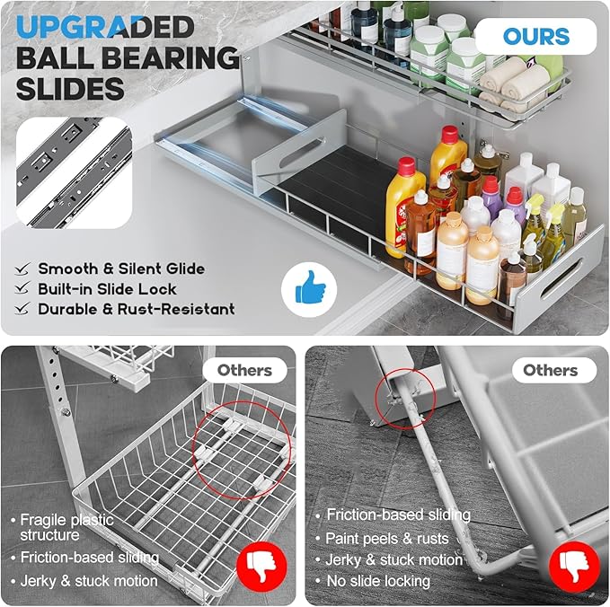 Under Sink Organizer Upgrade To Professional Rails, 2-Tier Dual Pull Out - Image 3