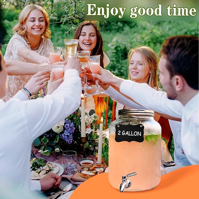 2 Gallon Drink Dispenser with 18/8 Stainless Steel Spigot, Sun Tea Glass Mason - Image 2