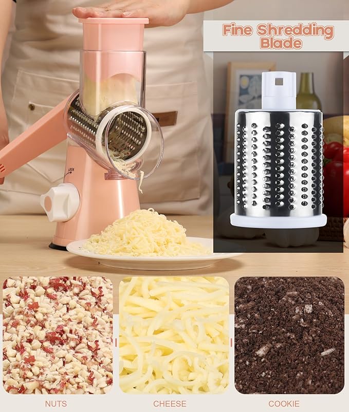 Ourokhome Rotary Cheese Grater Hand Crank, Kitchen Shredder Speed Mandolin - Image 5