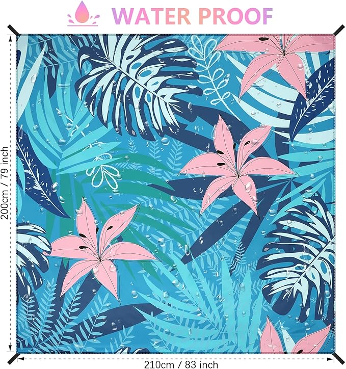 WIWIGO Beach Blanket Waterproof Sandproof Beach Mat 79" X 83"/10'x9'for 2-8 - Image 2