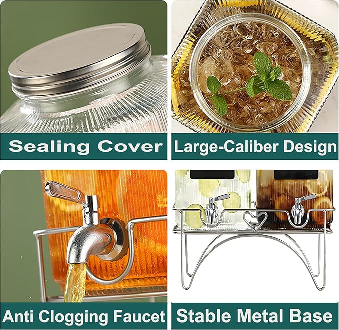 Lulonpon 2 x 4L Glass Drink Dispenser, Beverage Dispenser - Image 5