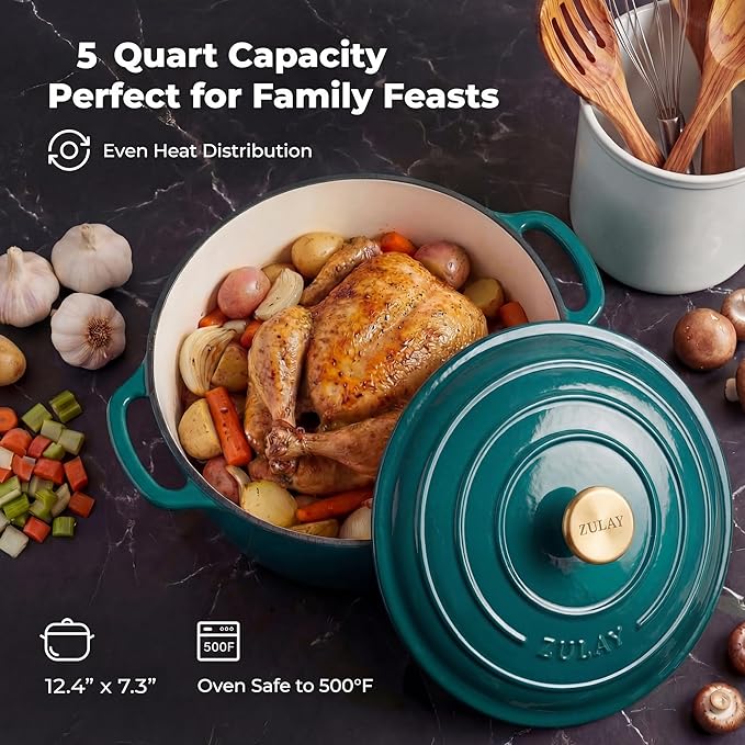 Zulay Kitchen 5 Quart Enameled Cast Iron Dutch Oven Pot - Image 6