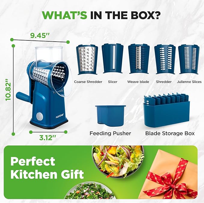 NutriChef 5 in 1 Cheese Grater & Shredder | 5 Different Blades - Image 8