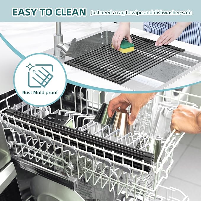 Ohuhu Over The Sink Dish Drying Rack, 20.5" W x 13.1" L Rolling Dish Drainer - Image 8