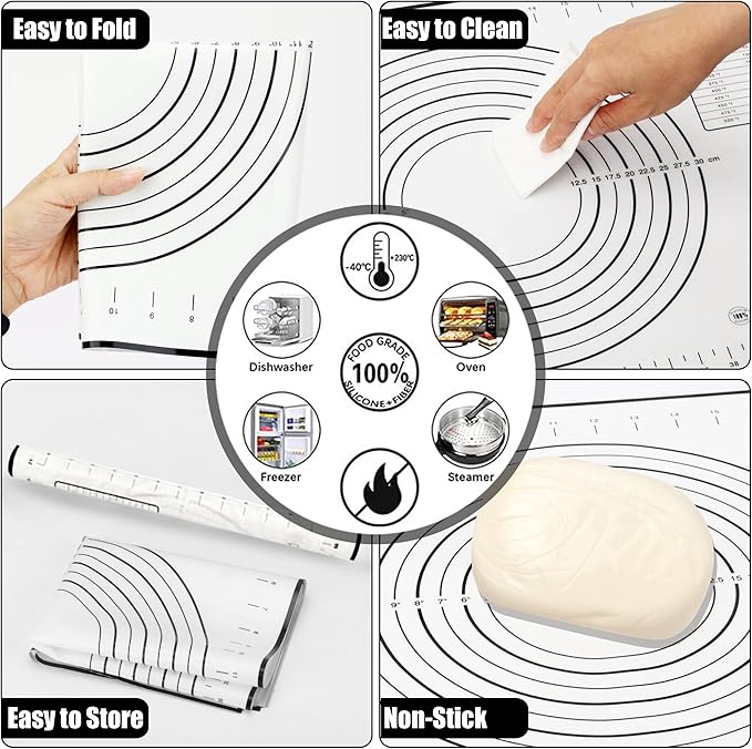 Rolling Pin with Adjustable Thickness Rings and Pastry Baking Mat Dough - Image 6