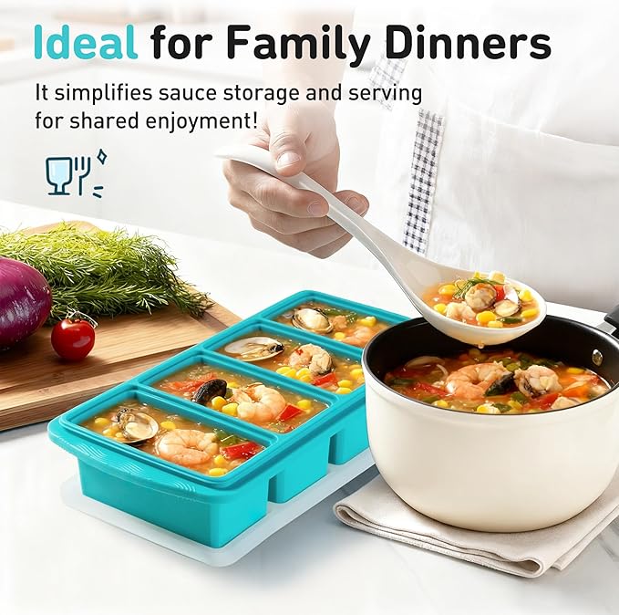 Silicone Freezer Tray With Lid Soup Freezer Container Molds with Steel - Image 8