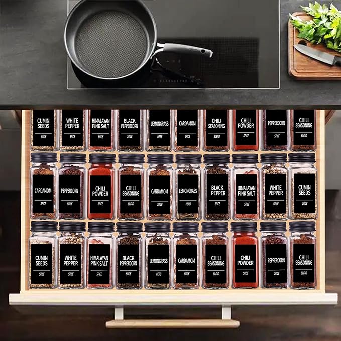 Churboro 36 Spice Jars with 547 Labels- Glass Spice Jars with Black Metal Caps - Image 6
