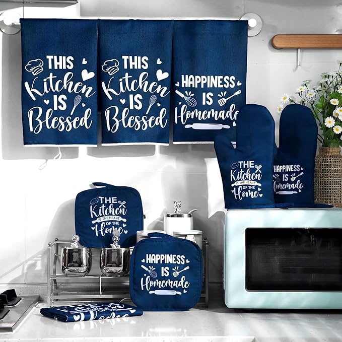 Leinuosen 8 Pcs Kitchen Towels and Oven Mitts Sets Pot Holders Dishcloths Set - Image 7