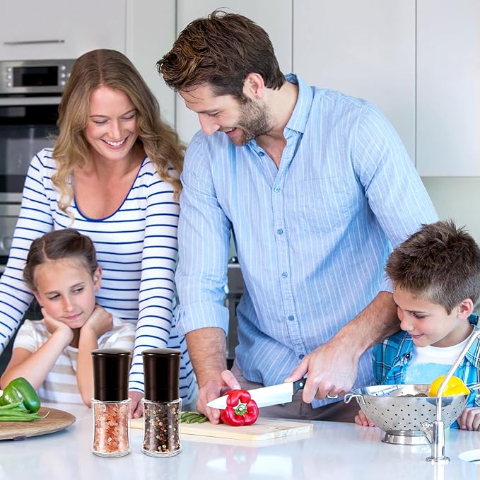 Vzaahu Salt and Pepper Grinder Set Brown, Refillable Small Shakers, Adjustable - Image 5