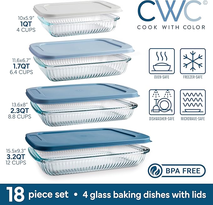 COOK WITH COLOR 8-Piece Deep Glass Baking Dish Set with Plastic Lids – - Image 2