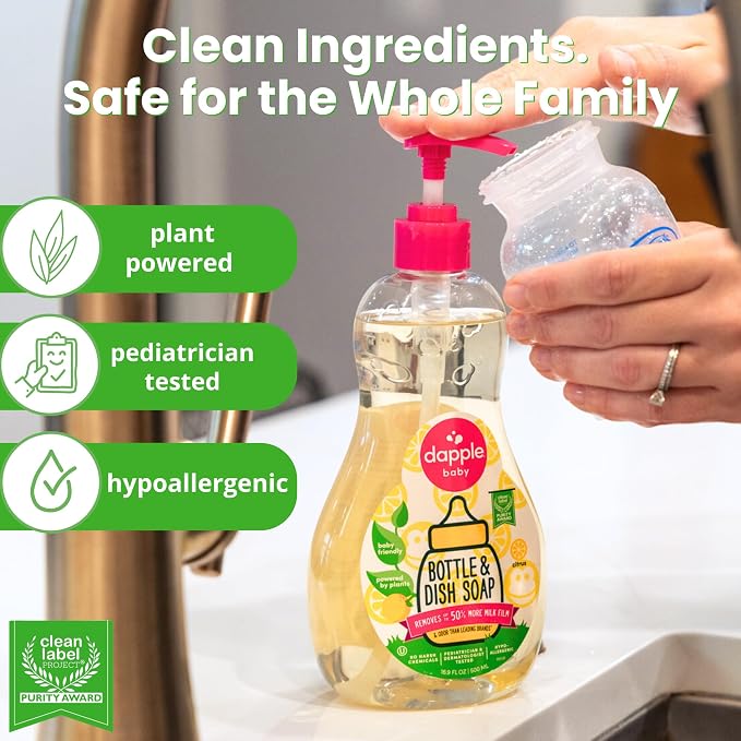 Dapple Baby Fresh Citrus Baby Bottle & Dish Soap - 16.9 fl oz - Plant-Powered Cleaner for Bottles, Pump Parts, and Sippy Cups