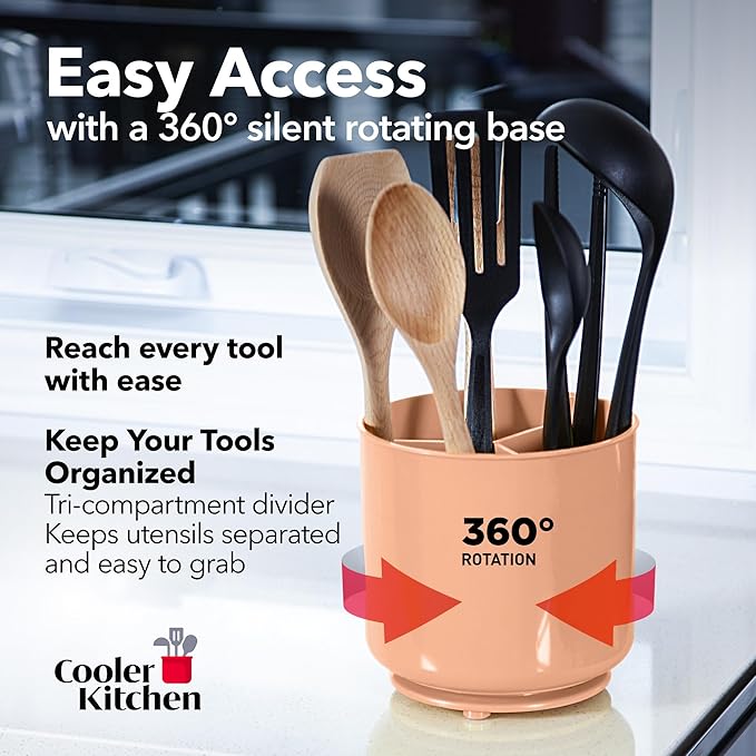 Cooler Kitchen Jumbo Rotating XL Peach Plastic Utensil Holder Caddy - Image 2