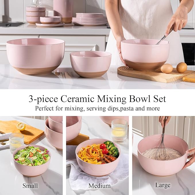 AmorArc Ceramic Mixing Bowls|Nesting Bowls Set of 3 - Image 4