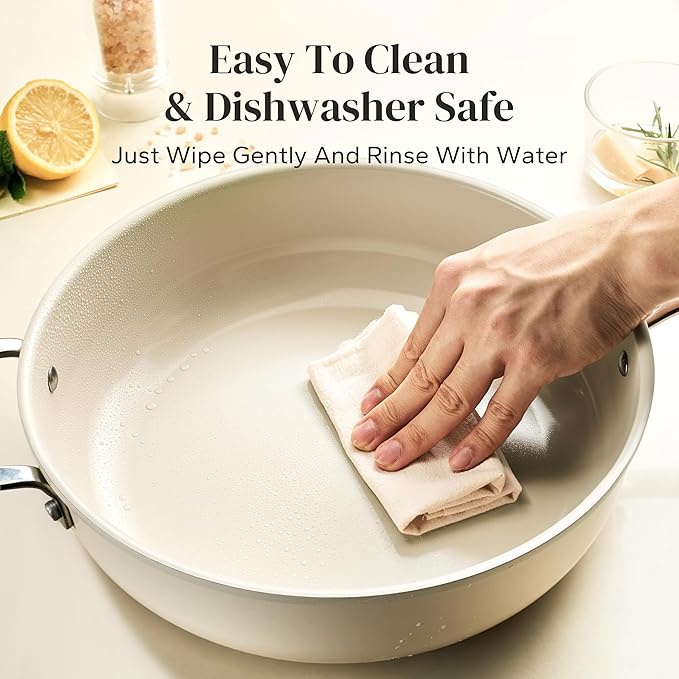 Redchef Ceramic Saute Pan with Lid, Nonstick Deep Frying Pan, 5QT Jumbo Cooker - Image 6