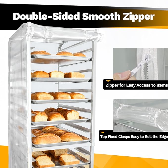 BIEAMA Bun Rack Cover – 10 Tier Half Size Commercial Bakers Racks Speed Pan - Image 3