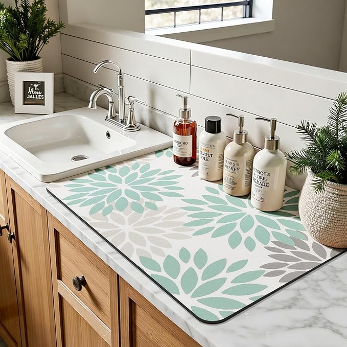 Findosom Floral Dish Drying Mat, Cuttable Drying Mat - Image 5