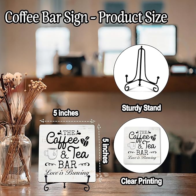 Coffee Bar Sign, Love is Brewing Farmhouse Tabletop Decor, Coffee and Tea Lover - Image 2