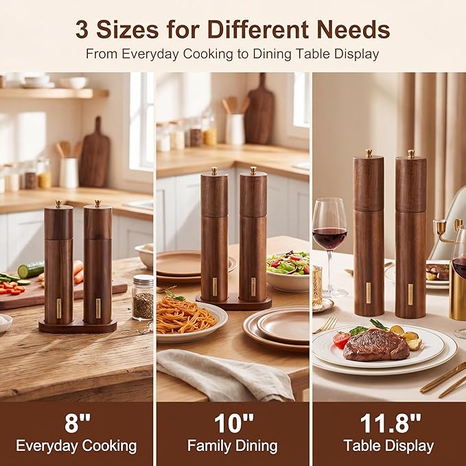 Wooden Salt and Pepper Grinder Set 8 Inch Manual Salt and Pepper Mill - Image 4