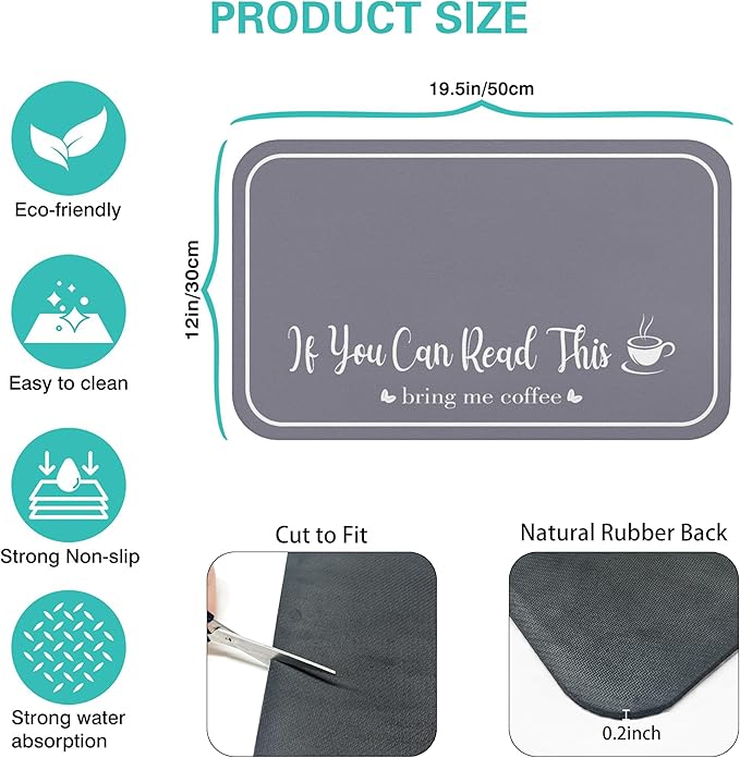Coffee Bar Mat for Countertops 19inx12in, Absorbent Hide Stain Anti-Slip Cafe - Image 5