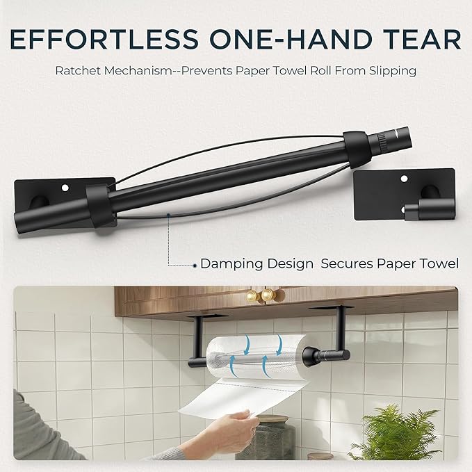 FORIOUS Paper Towel Holder Under Cabinet, Single Hand Operable - Image 2