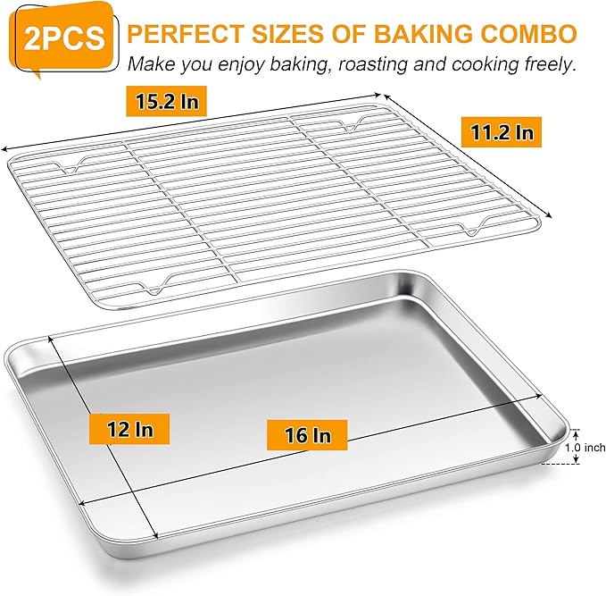 Homikit Baking Sheet with Wire Rack, Metal Baking Tray Jelly Roll Pan with - Image 2