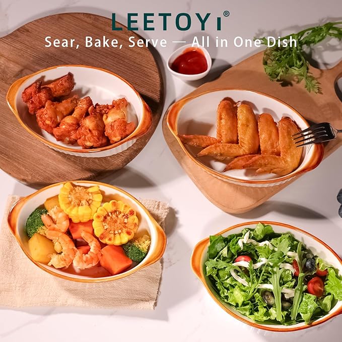 LEETOYI Porcelain Small Oval Au Gratin Pans, Baking Dish Set - Image 6