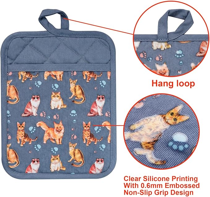 Pot Holders Set of 2 Heat Resistant 480 ℉Non Slip Clear Silicone Printed - Image 3
