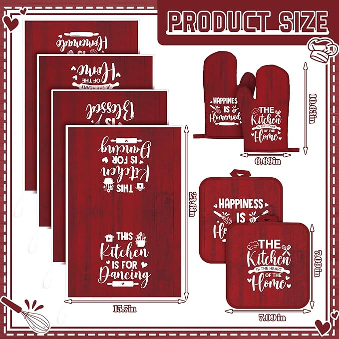 Leinuosen 8 Pcs Kitchen Towels and Oven Mitts Sets Pot Holders Dishcloths Set - Image 3