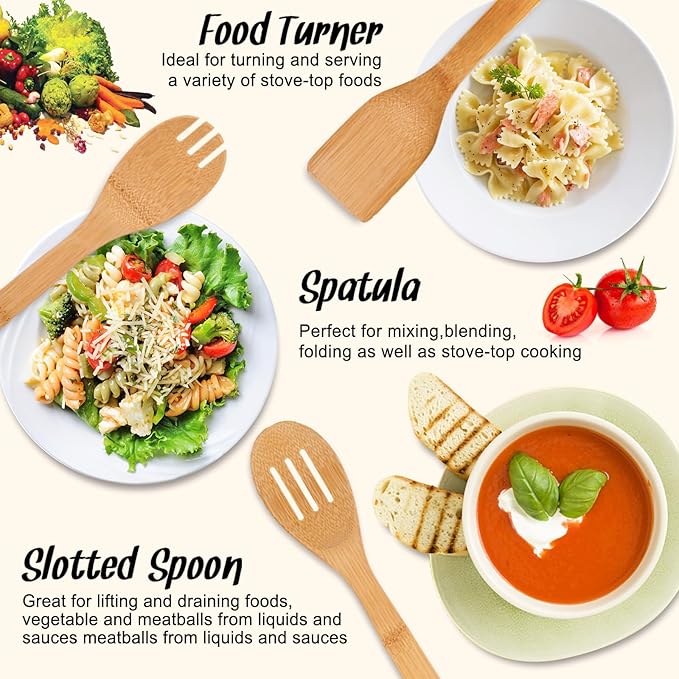 Wooden Spoons for Cooking, Heat-resistant Wood Serving Utensil Set Ideal for - Image 4