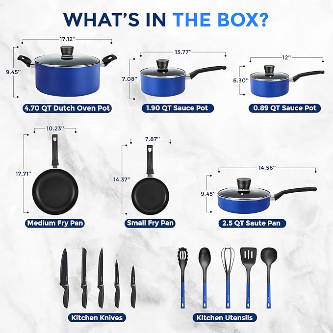 SereneLife 20-Piece Blue Cookware Set - Image 3