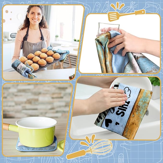 Fourluoo 10 Pcs Farmhouse Kitchen Decor and Accessories Set 4 Kitchen Towels 2 - Image 6