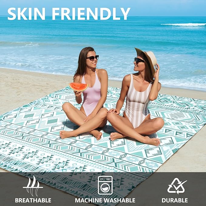 WIWIGO Beach Blanket Waterproof Sandproof Beach Mat 79" X 83"/10'x9'for 2-8 - Image 4