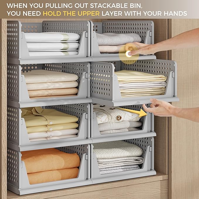 Pinkpum 8 Pack Closet Organizers and Storage Plastic Stackable Storage Bins - Image 3