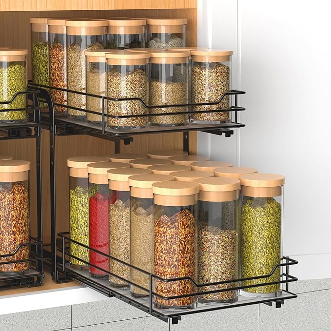 BOIVSHI 2-Tier Spice Rack, Pull Out Spice Racks Organizer by BOIVSHI