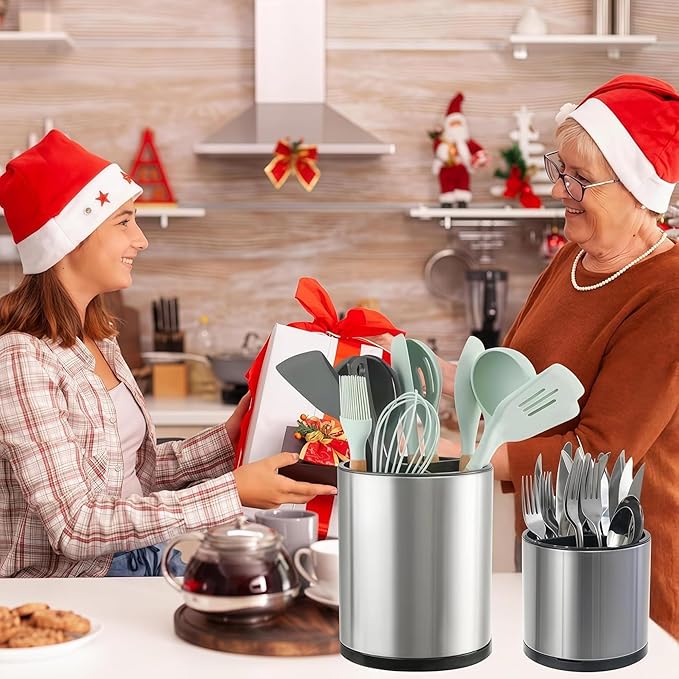 LIBODOUR Kitchen Utensil Holder Extra Large Rotating - Image 2